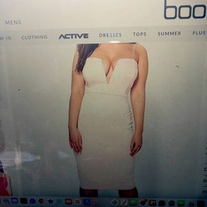 Blush/Nude colored midi dress booHoo